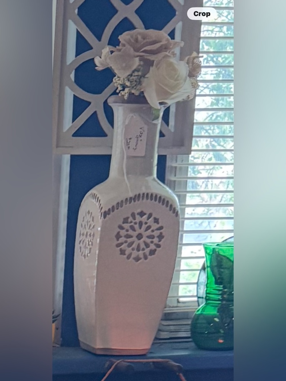 Decorative Ceramic Vase in Cream with Floral Cutout Design
